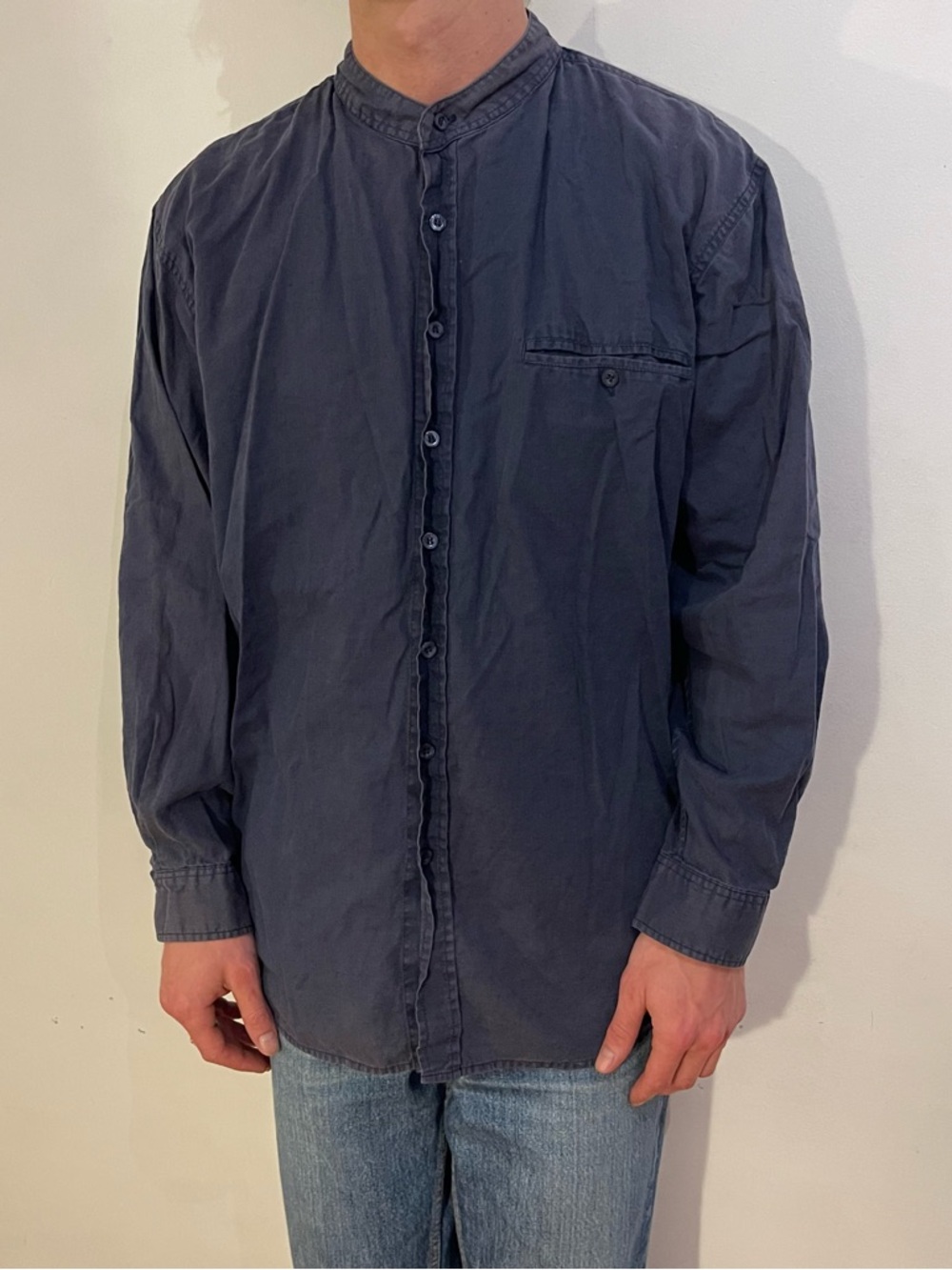 Vintage Lee Valley Button-Up Mandarin Collar Shirt